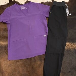 Figs Technical Collection Purple Top and black pants